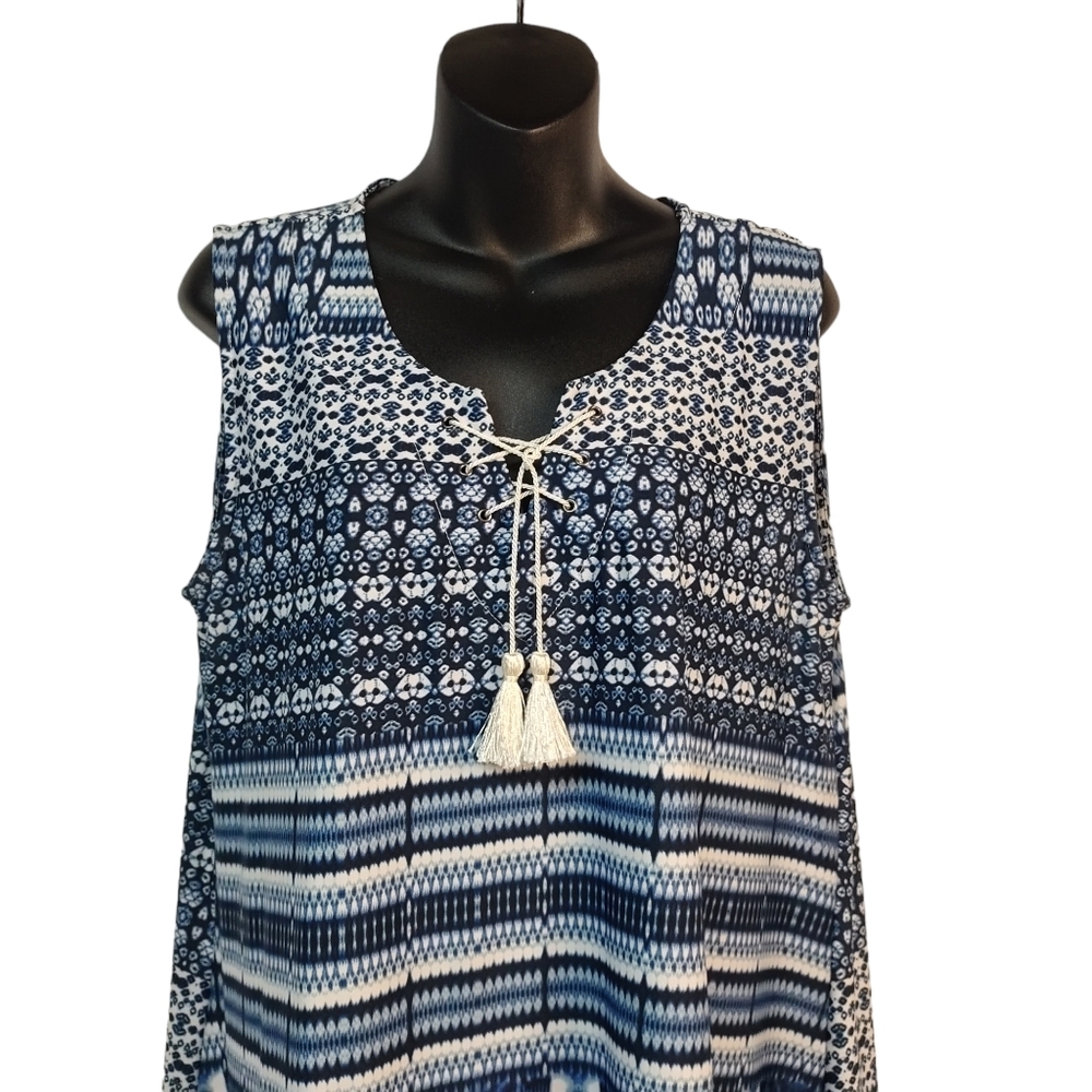 ONE WORLD Navy and White Patterned Midi Dress - Picture 3 of 8